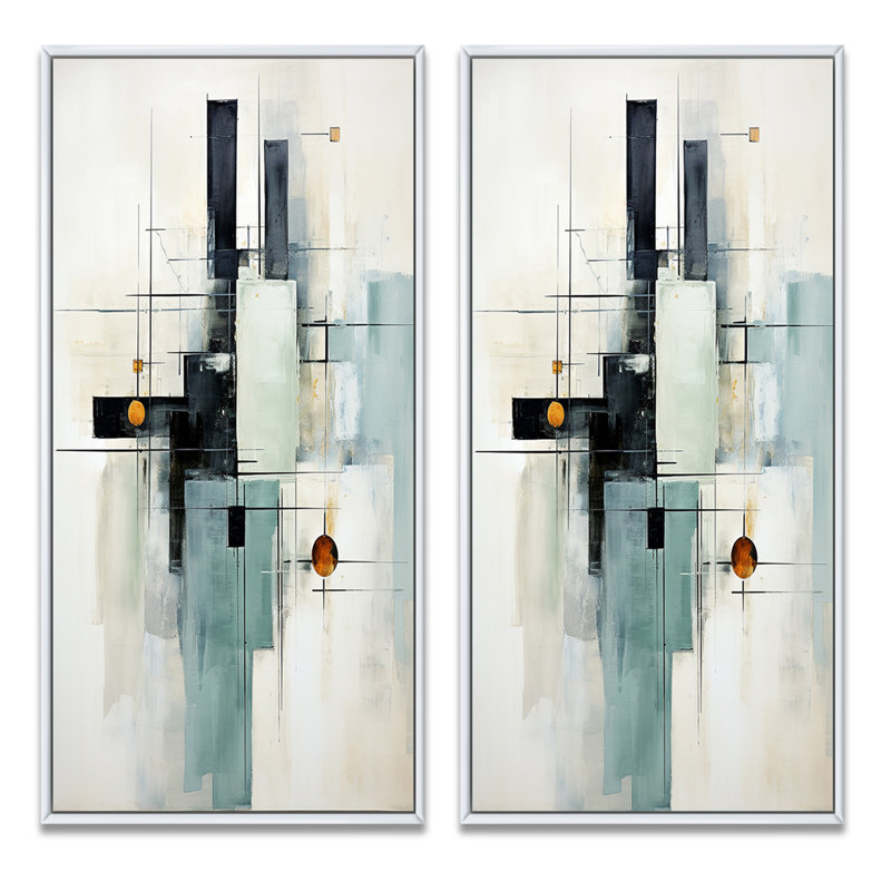 «Grey Suprematism Geometric Symphony», 2 pièces, Cadre blanc, H 40 po x l 40 po