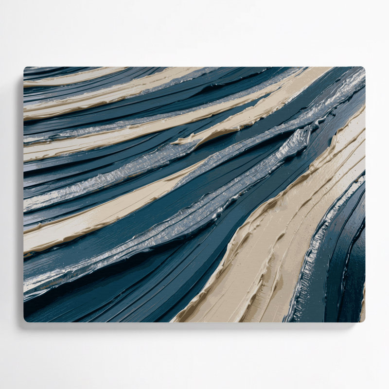 Art mural en métal horizontal rayé bleu acier gris crème, H 11 po x l 14 po