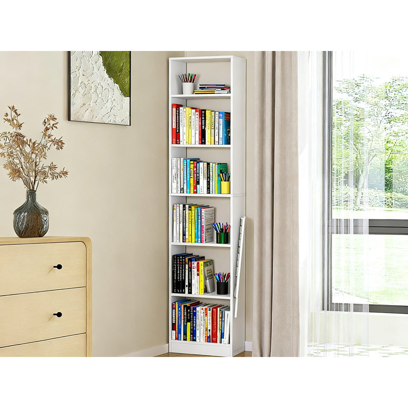 Grande bibliothèque étroite avec tablettes réglables, étagère de rangement ouverte à 6 niveaux, organisateur cubique compact pour le salon, le bureau à domicile et la chambre à coucher