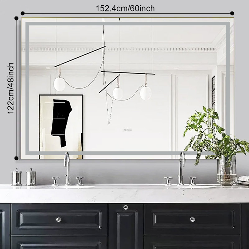 48"x48" Led Mirror Bathroom Vanity Mirror With Back Light,wall Mount Multifunctional Vanity Mirror,aluminium Frame,brushed Gold