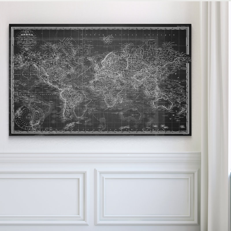 "rétro carte du monde" v "impression, H 32 po x l 48 po x P 1,5 po, Toile tendue