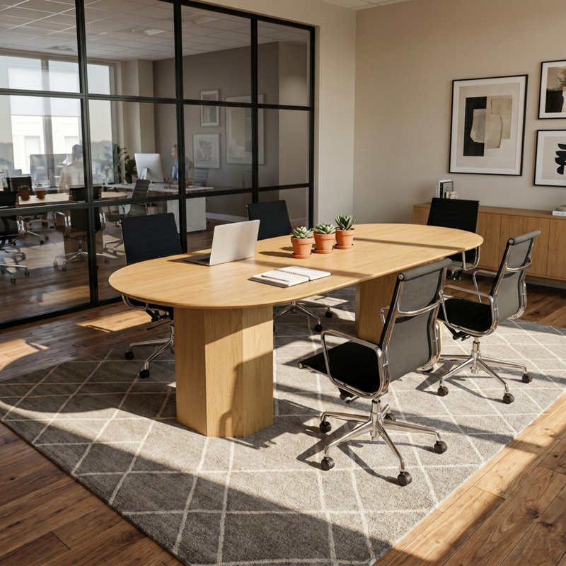 Table de conférence ovale moderne de 200 cm (79 pouces) pour 8 personnes, table de bureau en bois à double piétement, grande table à manger pour la maison et les entreprises