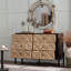 Buffet de console de style moderne du milieu du siècle, 126 cm (49,52 po), 6 tiroirs, motif de losange géométrique 3D, pieds en métal noir.