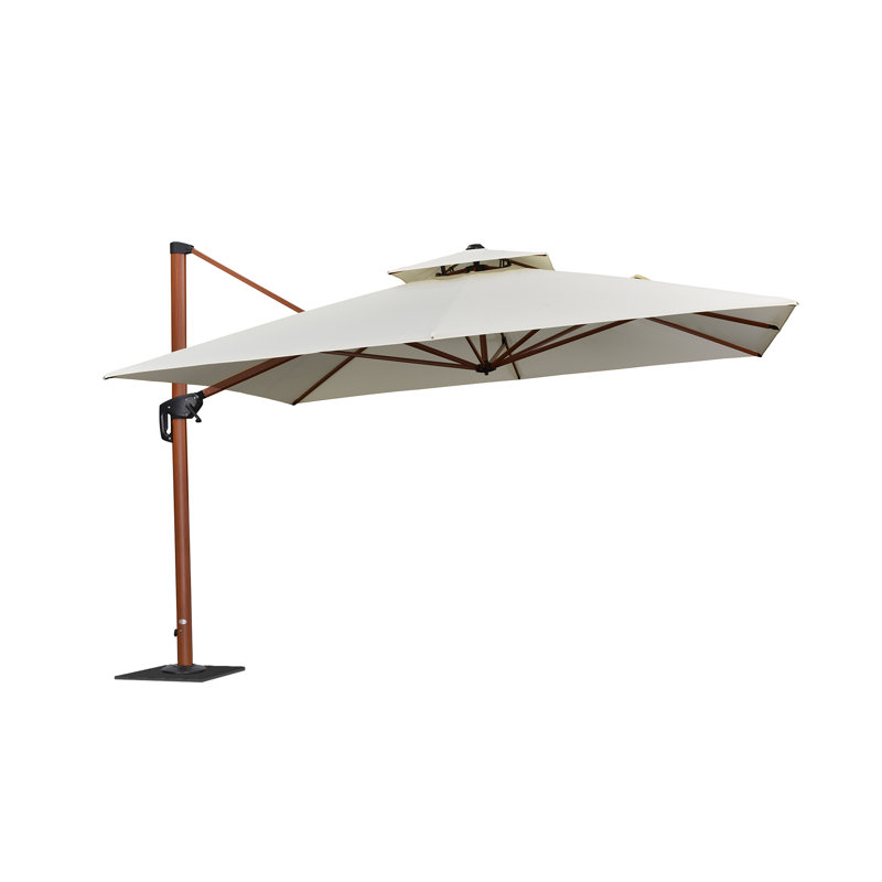 132'' Square Wood Pattern Cantilever Umbrella With Steel Plate Base,Cream, Cream