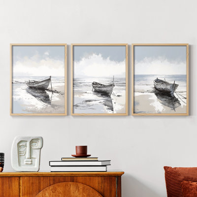 Série Sea and Shore CXV III - Ensemble de 3 estampes numériques encadrées - Prêt à être accroché
