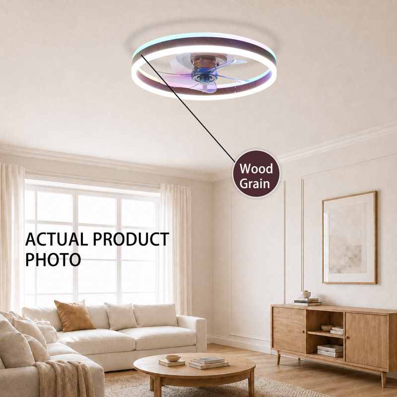 Ventilateur de plafond encastré brun 20 po avec lumière, profil bas, application et télécommande, moteur à courant continu silencieux à 6 vitesses, DEL à intensité variable pour la chambre à coucher (éclairage haut et bas}