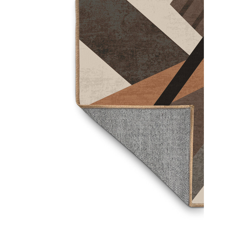 Machine Washable Brooker Scythe Warrior Symbol Art Deco Arc Rug in Brown – LightBrown Binding, 6 x 9