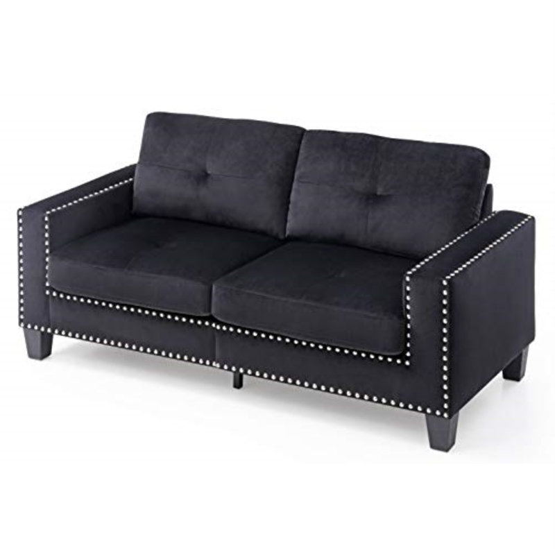 Vegas Square Arm Sofa, Black Faux Leather