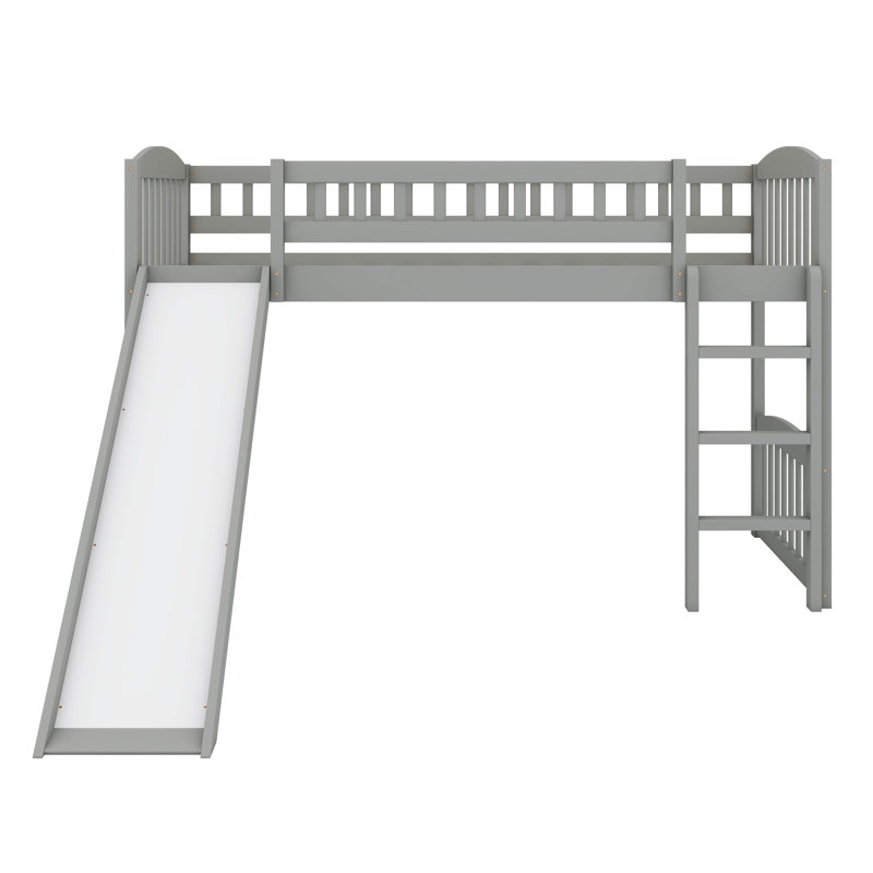 Lit mezzanine avec glissoire, échelle et garde-corps, Gris