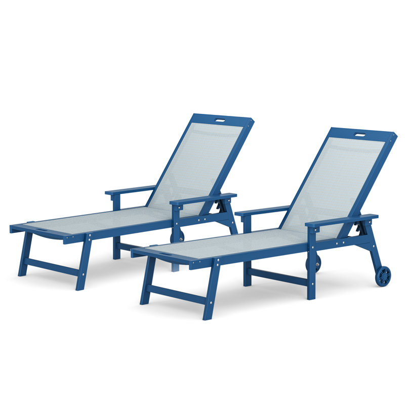 Chaise longue d'extérieur et de piscine 63,2 po L (ensemble de 2), Dark Blue, 2