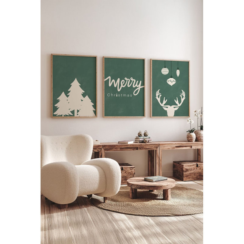Charmant ensemble de 3 peintures encadrées décoratives, cadre en bois massif, 12,9 x 18,9 pouces chacune | Œuvre d'art 100% MDF avec impression numérique | Parfait pour la décoration des fêtes, design festif et élégant