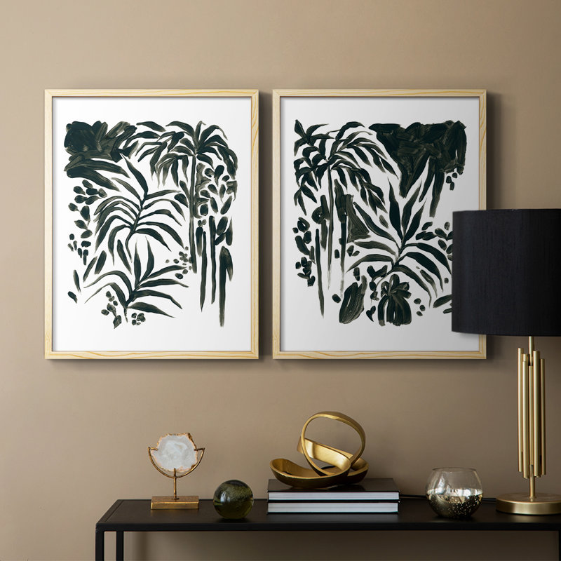 Encre Jungle I - impression encadrée de qualité supérieure - prête à être accrochée - aucun clou requis - aucun clou requis