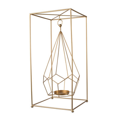 Modern Glam Gold Iron Candle Holder in Geometric Form – 21.5" for Neutral Home Decor & Dining Table Centerpiece