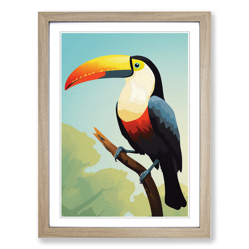 Toucan Minimalism - Single Picture Frame Print on Wood, 34cm H x 25cm W x 2cm D, Oak