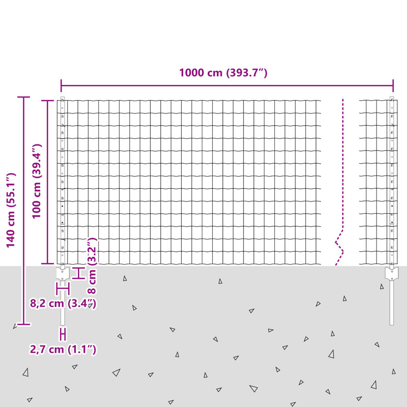 Fence with Post Segment Outdoor Barrier Garden Terrace Divider Boundary, Silver, 100cm H x 1000cm W
