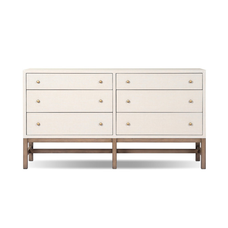 Commode 6 tiroirs Hakana, Raphia peint ivoire