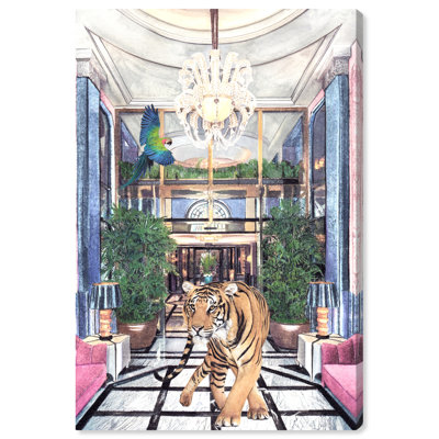 «Animals Wild Couture Pastel, Glam Blue - peinture sur toile flottante encadrée