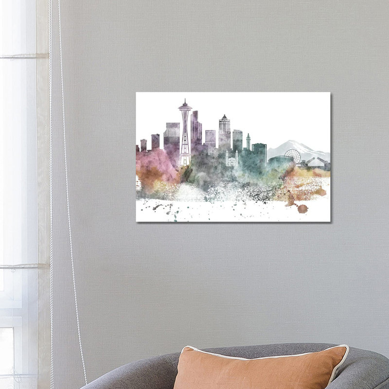 Seattle Pastel Skylines - Wrapped Canvas Painting, 66.04 cm H x 45.72 cm W