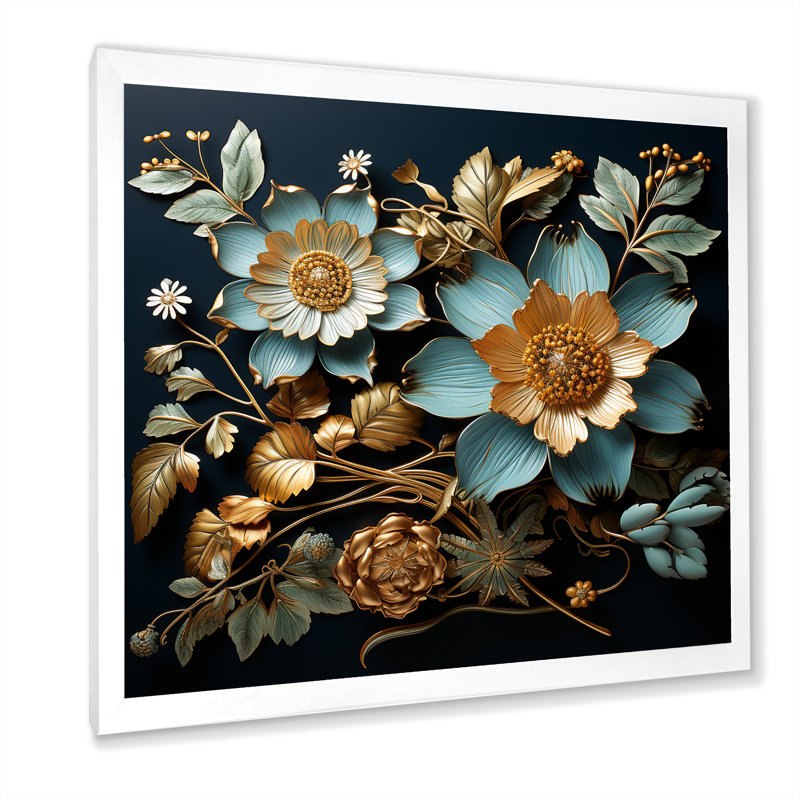Feuillage doré doré sur toile, Cadre simple blanc, H 24 po x l 24 po x P 1 po