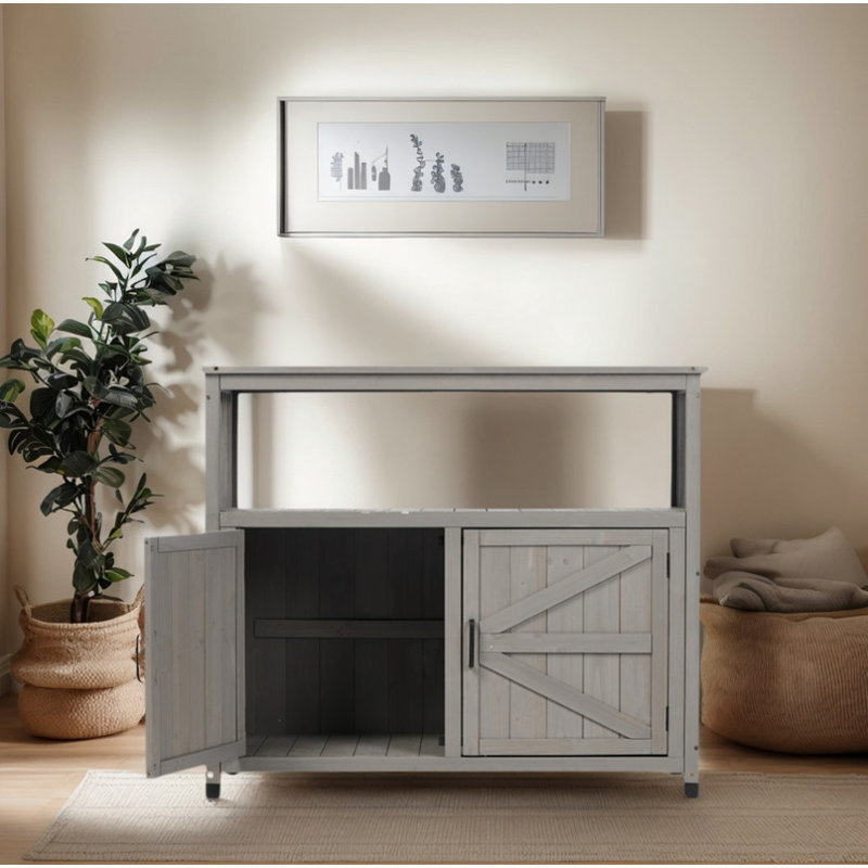 Wooden Patio Bar Table Set with Storage, Buffet Cabinet Sideboard for Outdoor and Indoor, Gray