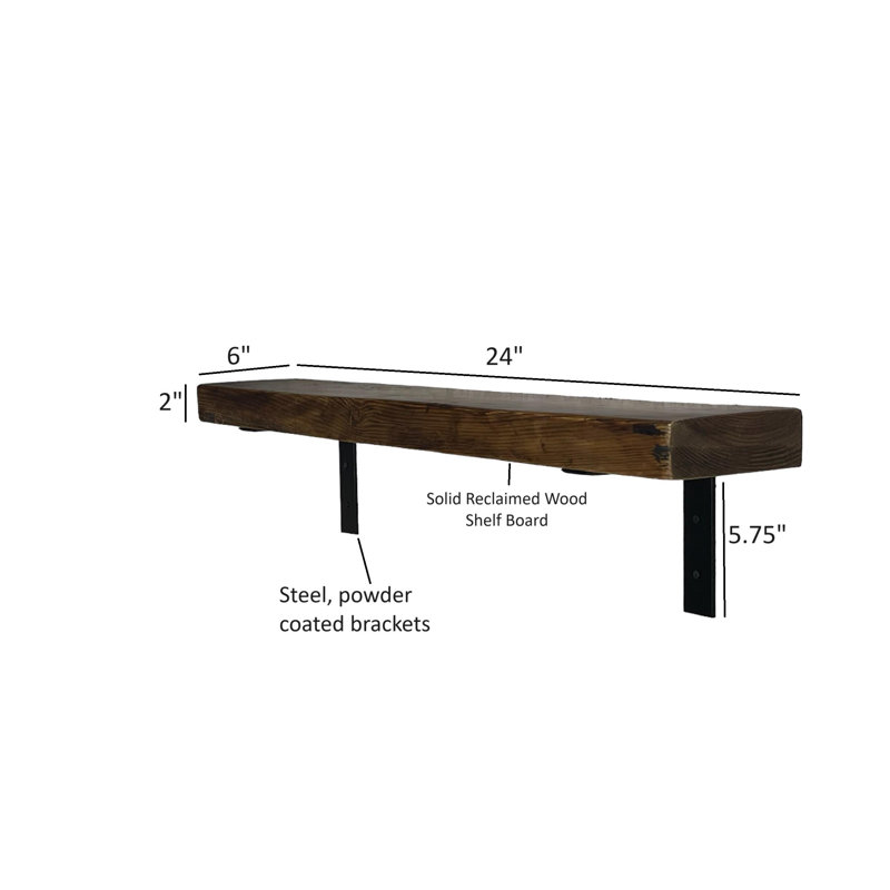 Support à tablette en bois récupéré, H 7,75 po x l 24 po x P 6 po