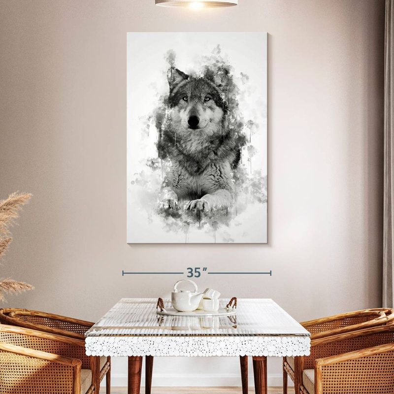 Brampt Wolf Sitting Black And White, 51" H x 34" W