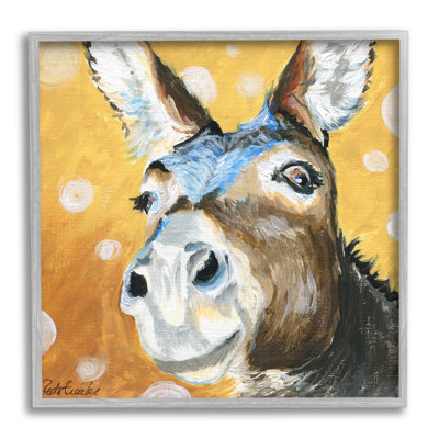 «Sourire d'âne», peinture animalière à motif de cercle décontracté gris rustique, giclée sur toile, art texturé par Jennifer Redstreake