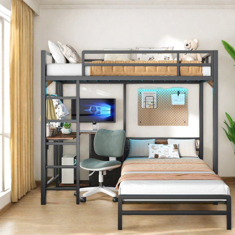 Lits peu encombrants avec rangement, loft rustique en acier et panneau de fibres à densité moyenne pour petites pièces