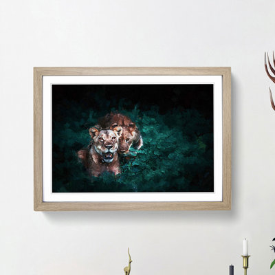Two Lions in the Shadows - Picture Frame Painting Print