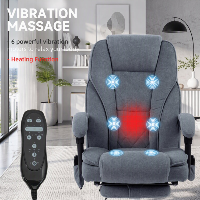 Fauteuil de massage avec repose-pieds rétractable et chauffant, H 24,4 po, Gris, Gris