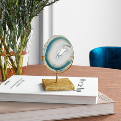 Decorative Marbled Agate Slice Accent on Metal Stand