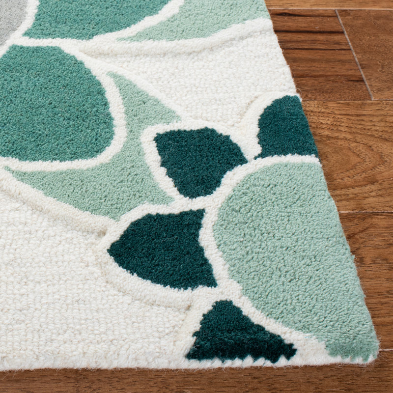 Tapis gris / vert en laine touffeté à la main Asdur, Rectangle 5 pi x 8 pi