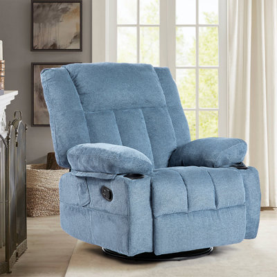 Recliner Chair Massage Fabric Recliners With Heated, 360 Degree Swivel Single Sofa With Cup Holders And Side Pockets Rocking Chair For Living Room -  Hanbo, 8008GSM-BLUE-S