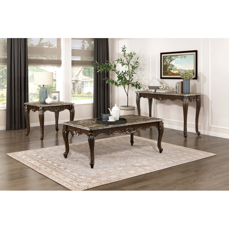 Table basse formelle traditionnelle de luxe avec plateau en marbre 1 pièce et meubles de salon basculants