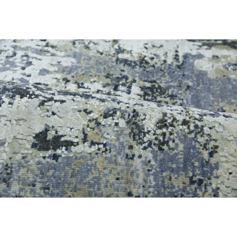 Tapis argenté / gris / ivoire noué à la main de haute qualité