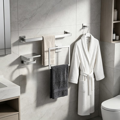 Premium Brushed Stainless Steel Bathroom Hardware Set - 4-Piece Wall Mounted Towel Bar, Toilet Paper Holder with Shelf, Durable and Rust-Resistant