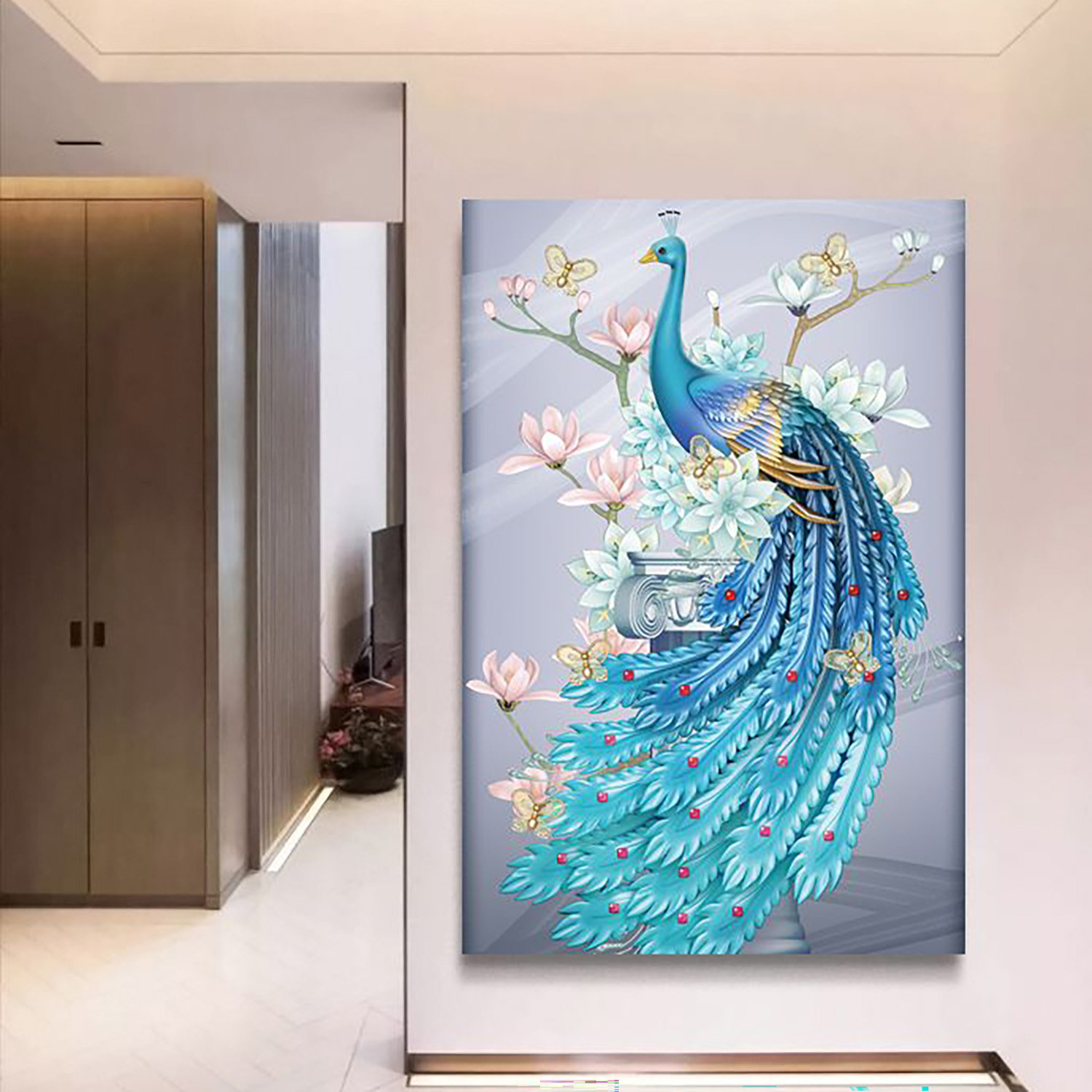 3d illustration of peacock canvas wall art