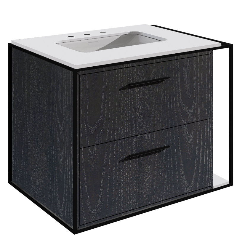 Linea 24" Vanity Base, Ash Gray, Matte Black, 8" Widespread