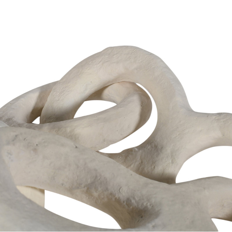 Sculpture abstraite moderne en papier mâché, motif chaîne, idéale pour la décoration du salon ou de l'entrée - 114 cm, couleur ivoire