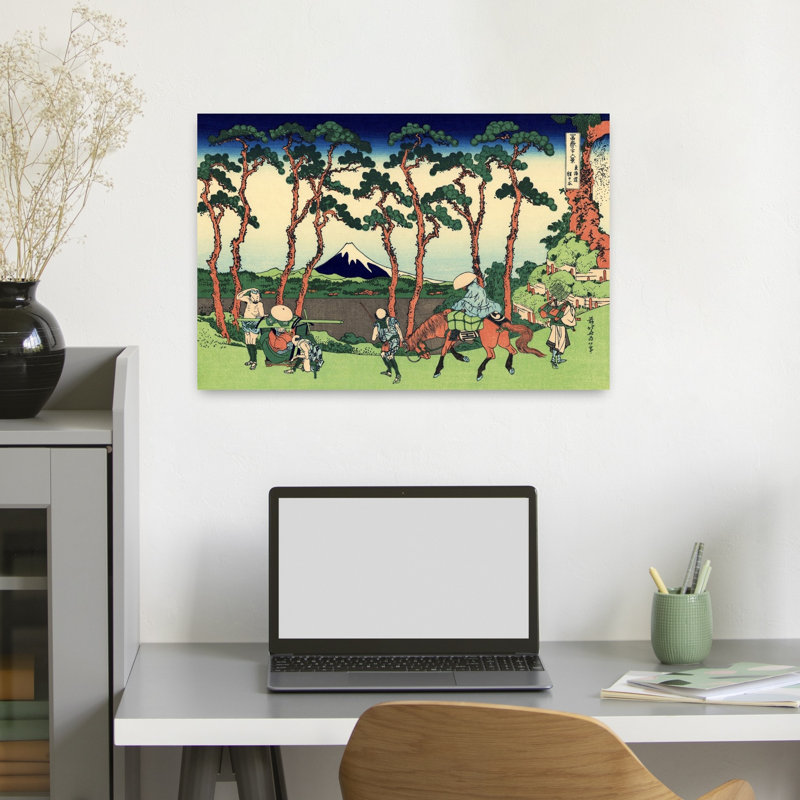 Hodogaya On The Tokaido Classic Traditional Abstract Landscape Mountain Wall Art Print by Katsushika Hokusai - Wrapped Canvas Print