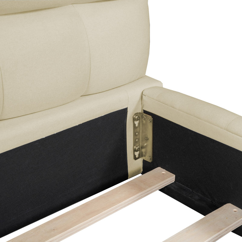 Grand lit plateforme tapissier avec tissu épais et lit au sol avec structure solide, Beige