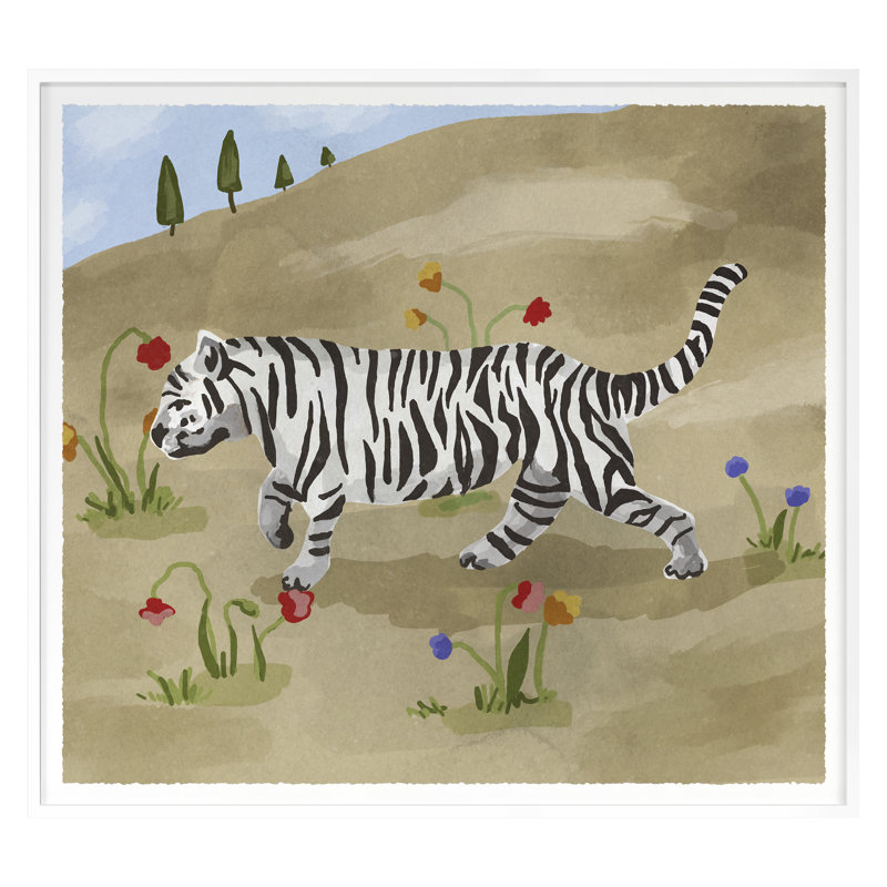 Tigre blanc sur terre d'ombre 1, H 45 po x l 50 po, Blanc