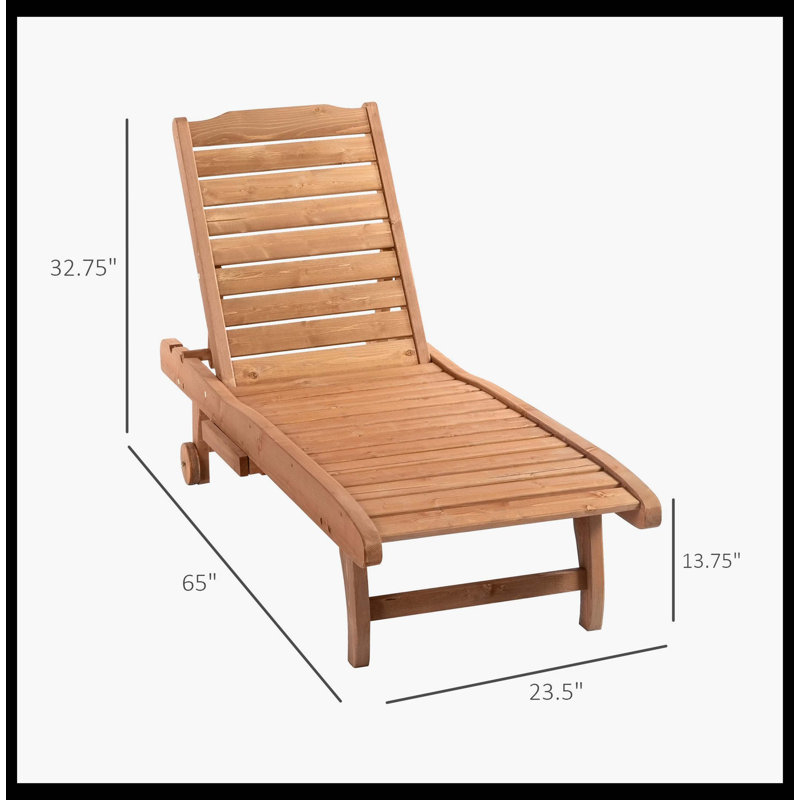 Outdoor Chaise Lounge Pool Chair With Built-In Side Table, Reclining Backrest For Sun Tanning & Sunbathing, Smooth Rolling Wheels, Red Wood Look Finish