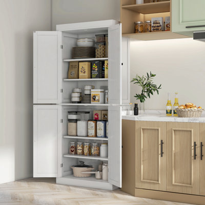 Armoire de cuisine autoportante 72,5 po HOMcom, armoire de rangement haute avec 4 portes et 2 tablettes réglables pour salle à manger, grain de bois blanc