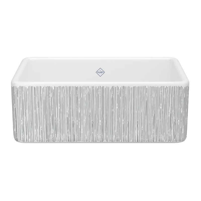 Shaker 30" Single Bowl Fireclay Farmhouse Sink with Silver Lines Design