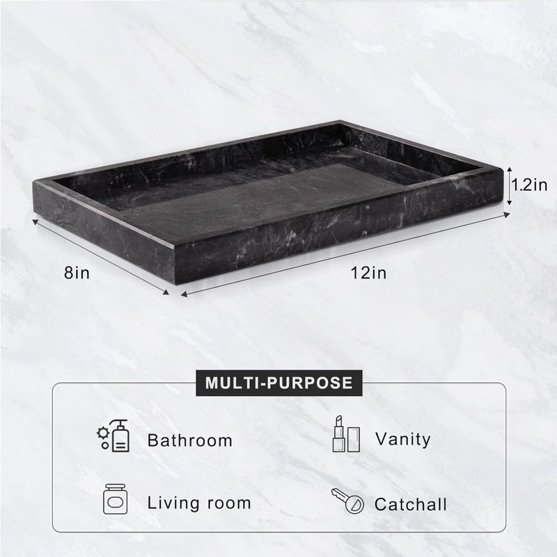 Plateau de salle de bain en marbre naturel, plateau de meuble-lavabo décoratif pour bijoux, parfums et organisation à domicile