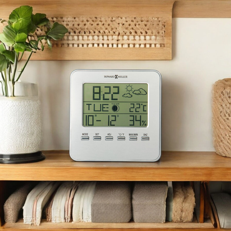 Réveil-matin numérique et contemporain avec affichage de la température, humidité et phase de lune Weather View