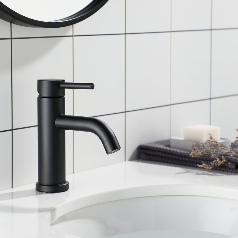 ADA Compliant Single Hole Bathroom Faucet - 6.57" High Stainless Steel Waterfall Faucet Matte Black, Matte Black
