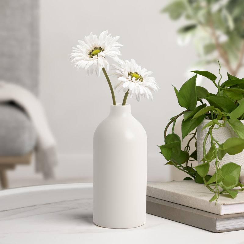 Marlow 8" Tall Handmade White Ceramic Vase, 8" H x 3.5" W x 3.5" D, White
