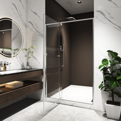 Porte de douche pivotante de 44 à 48 po x H 74 po avec verre trempé de 5/16 po, ouverte à l'extérieur, s'arrêtant à 105 degrés, finition en nickel brossé, pince à arbre de rebond automatique, installation facile, réglage large de 4 pouces, 304